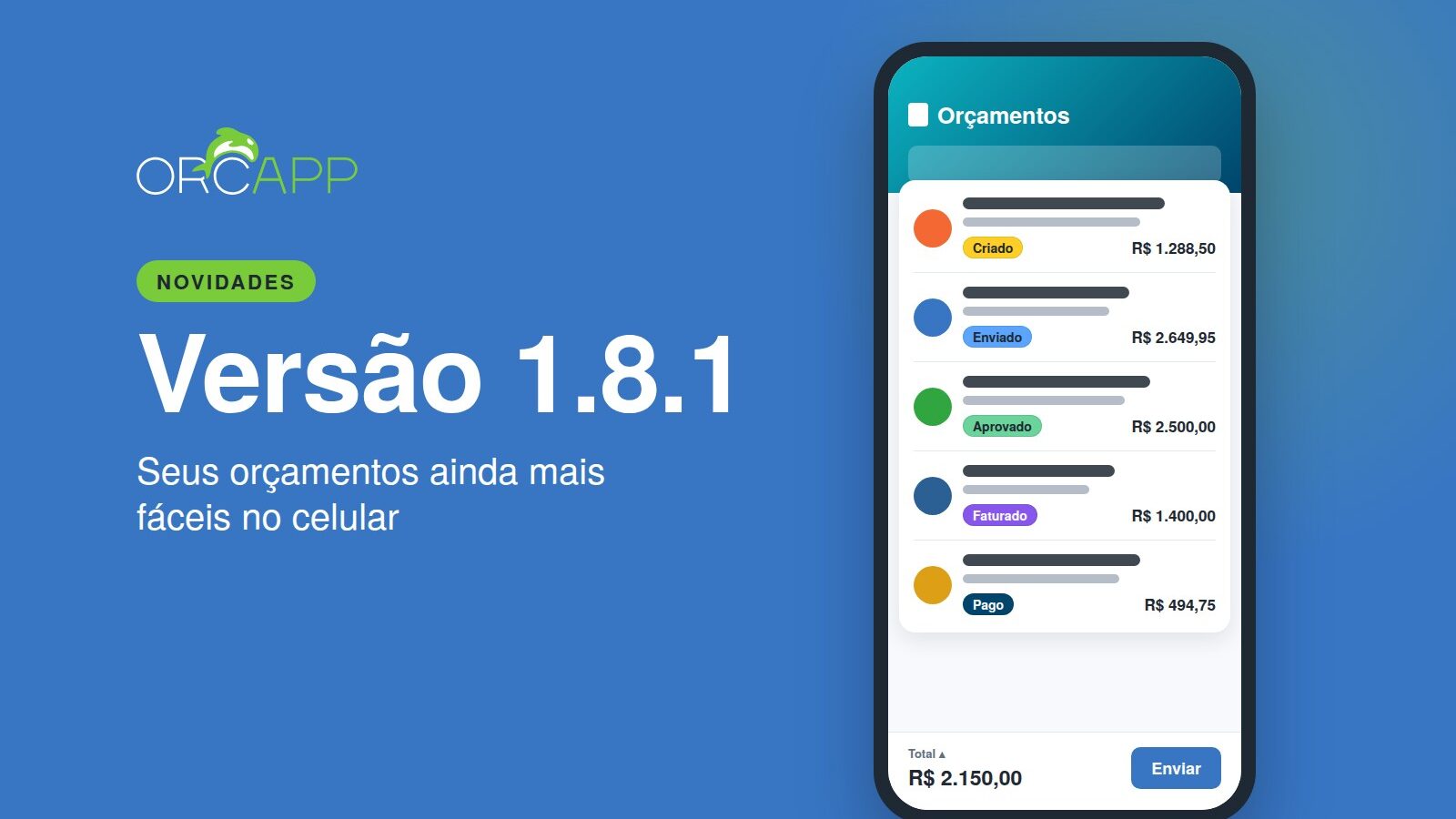 Novidades da Orca App 1.8.1: seus orçamentos ainda mais fáceis no celular